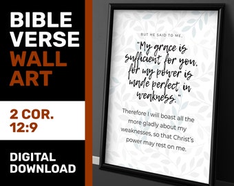 Versículo bíblico IMPRESIÓN DIGITAL, 2 Corintios 12:9, Arte mural cristiano, Escritura imprimible, Mi gracia es suficiente para ti