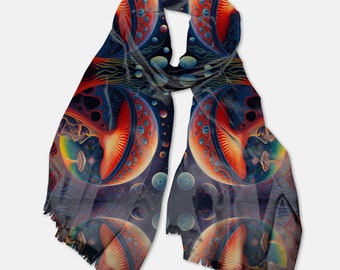 Alex Grey Inspired Cosmic Mushroom Rave Pashmina Scarf