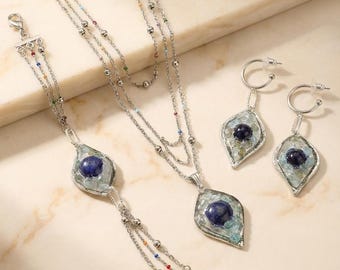 Serenity Set 3 Piece Handmade Evil Eye Jewellery with Lapis Lazuli and Apatite Stones
