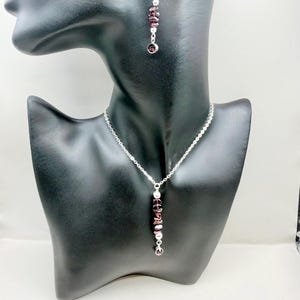 January Birthstone Set: Raw Garnet Crystal Necklace and Dangle Earrings / Adjustable Silver Plated Jewellery image 1