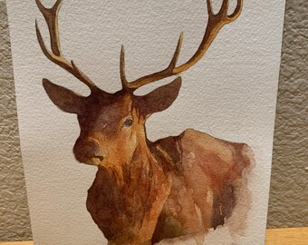 Original Custom Watercolor Painting Male Deer 5x7 No Frame