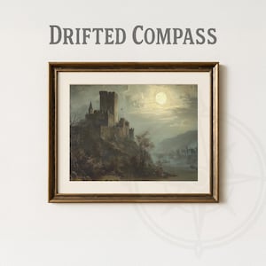 Gothic Schloss Mondschein Druck: Dunkel romantische Flusstal Szene (Digital Download