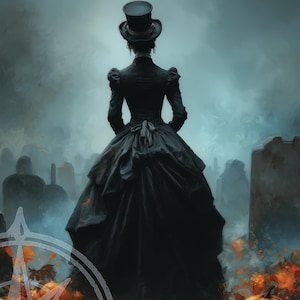 Impresión gótica victoriana de cementerio femenino: Arte mural de Halloween de Dark Academia