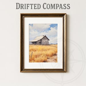 Golden Farm Field Barn Print: Rustic Harvest Landscape (Digital Download)