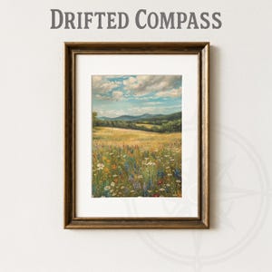 Wildblumen Feld Kunstdruck | Sommer Wiese Landschaft Herunterladen | Landhaus Wanddeko | Rustikale Natur Digitale Malerei