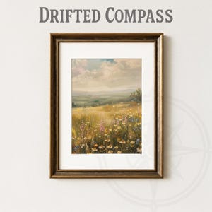 Pastel Wildflower Field Art Print: Rustic Meadow Landscape (Digital Download)