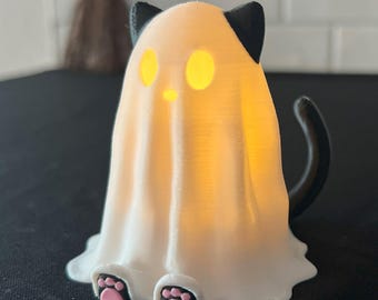 Glowing Ghost Cat Tea Light Holder: Halloween Decoration, Cat Lover Gift