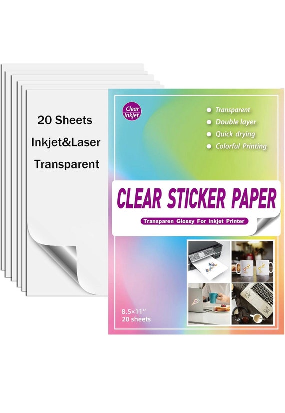 Clear Sticker Paper for Inkjet Printer - 15 Sheets (8.5 x 11) Translucent  Waterproof Printable Vinyl Sticker Paper for DIY Personalized Stickers