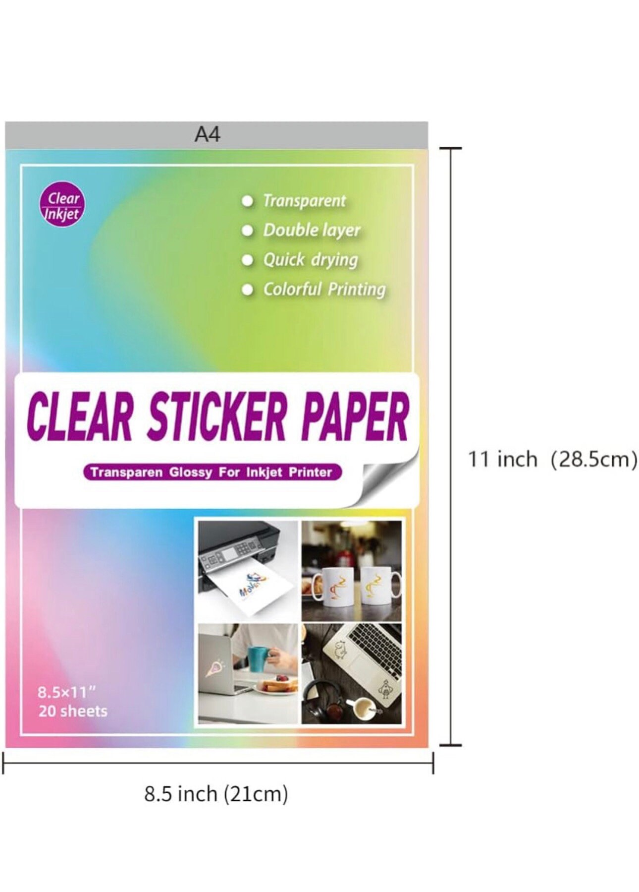 Clear Sticker Paper for Inkjet Printer 20 Sheets 