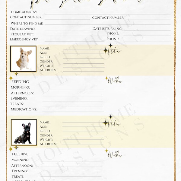 Modern Pet Sitter Information Template - Two Pets