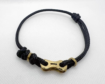 Recycled KMC Gold and silver 11sp bicycle chain link adjustable paracord bracelet