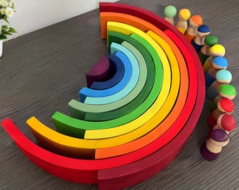 Wooden Waldorf Toy Rainbow Stacker Toy Grimm's Style +1 Age. Montessori Stacking Open Ended Large Toys, Gift for her, Gift for him Birthday