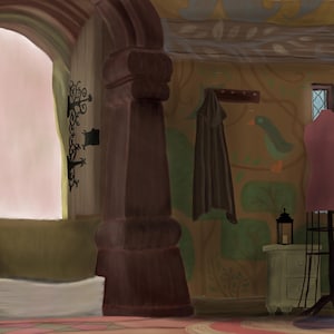 Painting from Tangled, Rapunzel&#39;s Tower Painting, Digital Painting of Tangled&#39;s Tower, Rapunzel and Flynn Ryder