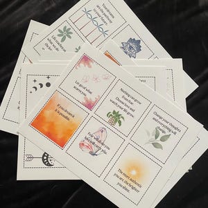 60 tarjetas de afirmaciones positivas para descargar. Tamaño 11 x 8,5. Cambia tus pensamientos, cambia tu vida.