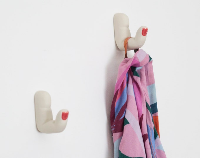 Ceramic Finger Wall Hook - White with Pink Nail Polish