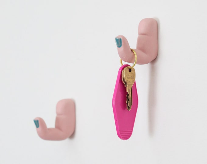 Ceramic Finger Wall Hook - Pink with Turquoise Nail Polish