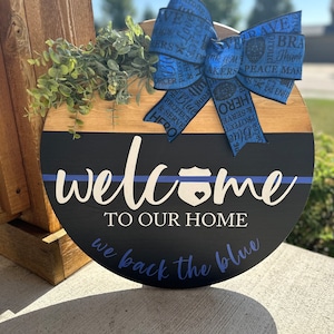 Back the Blue Wooden Door Hanger | Thin Blue Line Sign | Law Enforcement Sign | Police Sign | Front Door Decor | Housewarming Gift