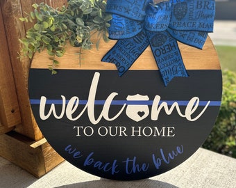 Back the Blue Wooden Door Hanger | Thin Blue Line Sign | Law Enforcement Sign | Police Sign | Front Door Decor | Housewarming Gift