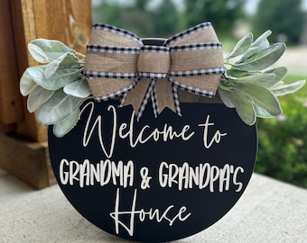 Grandparents Decor | Welcome To Nana and Papa&#39;s House | Front Door Sign | Grandparents Gift Customizable | Grandparents Sign | Door Hanger