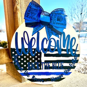 3D Police Sign | Thin Blue Line Sign | Law Enforcement Sign | Back the Blue Door Hanger | Front Door Decor | Door Wreath | Housewarming Gift