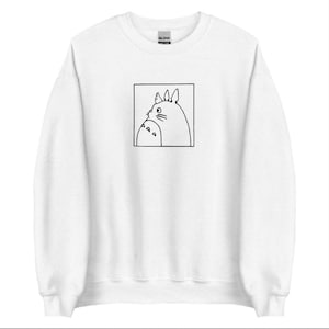 Totoro Outline Embroidered Sweatshirt, Ghibli Studio Sweatshirt, Anime Embroidered Sweatshirt, Anime Merch White