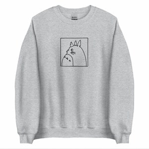 Totoro Outline Embroidered Sweatshirt, Ghibli Studio Sweatshirt, Anime Embroidered Sweatshirt, Anime Merch Sport Grey