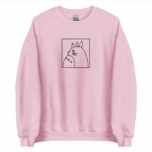 Totoro Outline Embroidered Sweatshirt, Ghibli Studio Sweatshirt, Anime Embroidered Sweatshirt, Anime Merch Light Pink
