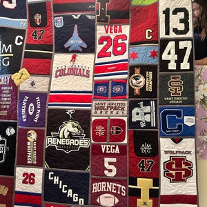 T-shirt quilt, memory quilt, custom quilt, deposit only.         SEE “Item Details” & &quot;LEARN More&quot; for IMPORTANT information