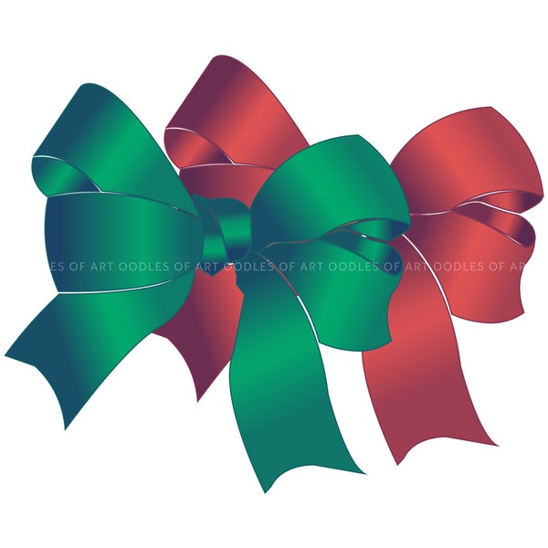 Christmas Bows PNG JPG, satin bow clipart, two colors, Christmas ribbon decor, printable graphic, instant digital download, commercial use