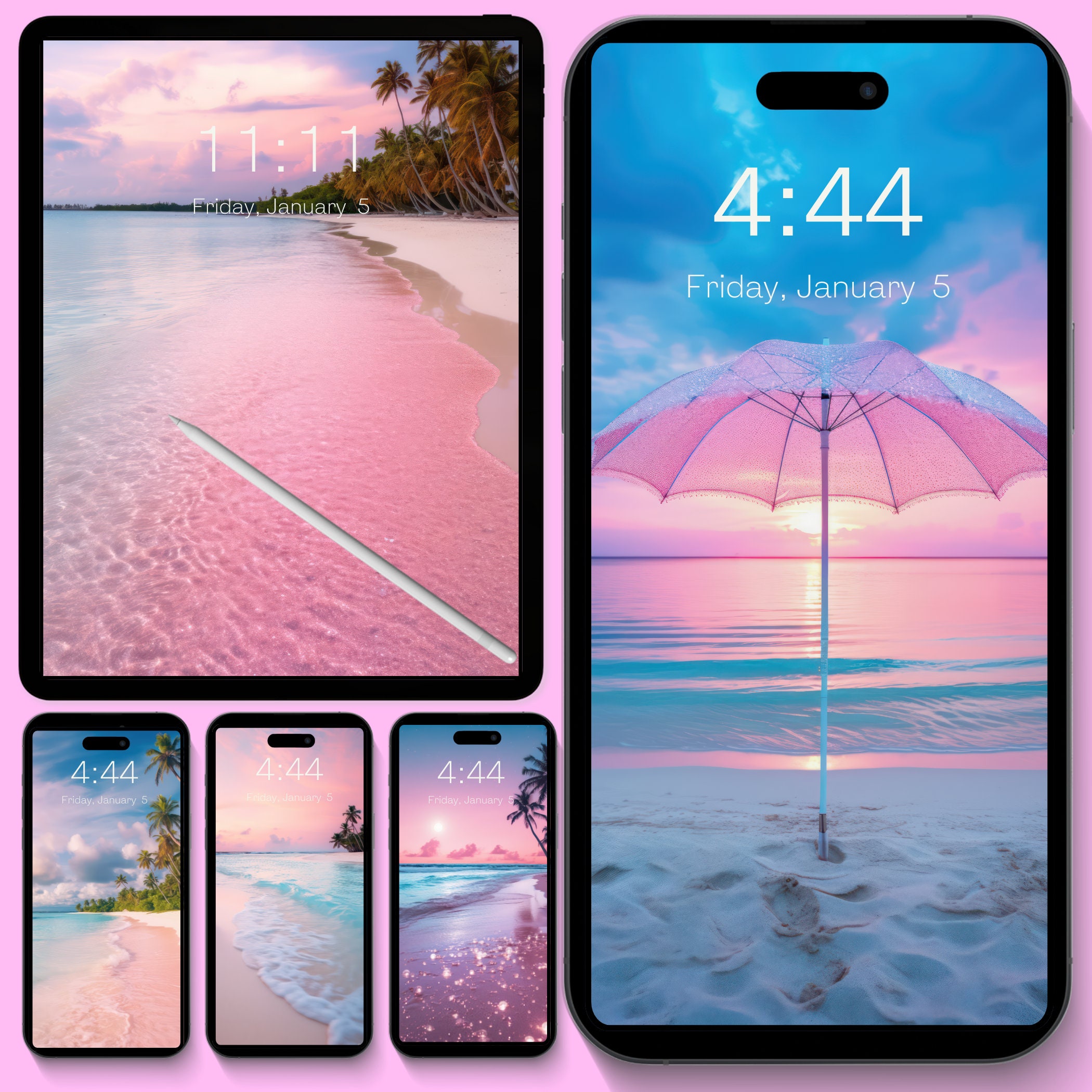 Pink Beach Aesthetic Wallpaper | Phone & Tablet (digital Download) - Etsy