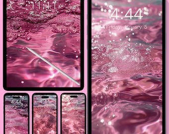 May include: Four different screen sizes displaying a pink and white water ripple background with the time 4:44 and the date Friday, January 5. The largest screen also displays the time 11:11.