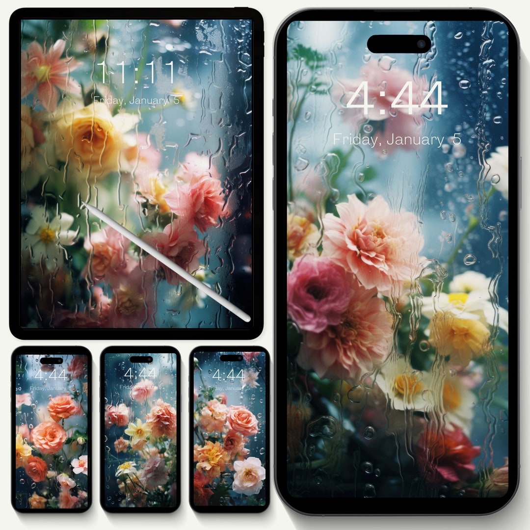 Rainy Garden Wallpaper I iPhone Floral Background Floral Lockscreen Spring  Wallpaper Summer Flower Wallpaper iPhone Android \u0026 iPad - Etsy, image size:1080x1080