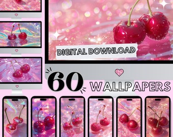 Sfondo desktop Cherry Pacchetto iPhone Cherry Schermata di blocco / Sfondo per ragazze che giocano al computer Sfondi rosa pastello Y2K Carini sfondi ciliegie