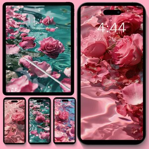 Fond d'écran eau de rose I Fond floral floral pour iPhone | Fond de téléphone esthétique printemps-été pour iPhone, Android et iPad