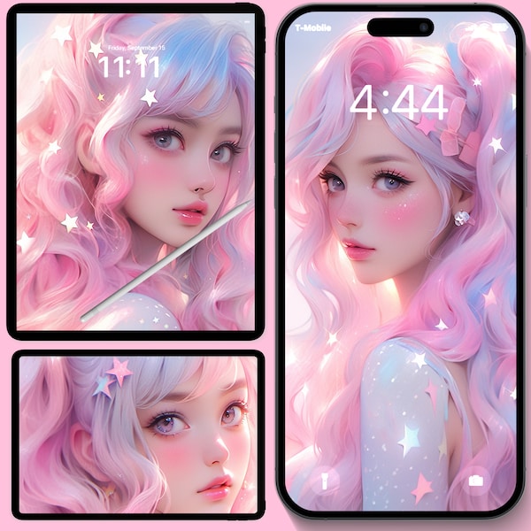 Pink Star Princess Iphone Wallpaper | Phone Wallpaper | Fantasy Wallpaper | Girly Wallpaper | Dreamy Iphone Wallpaper| Ipad Wallpaper |Anime
