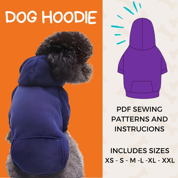 Dog Hoodie PDF patterns and instructions Sizes XS to 2XL (6 Sizes) Instant Download