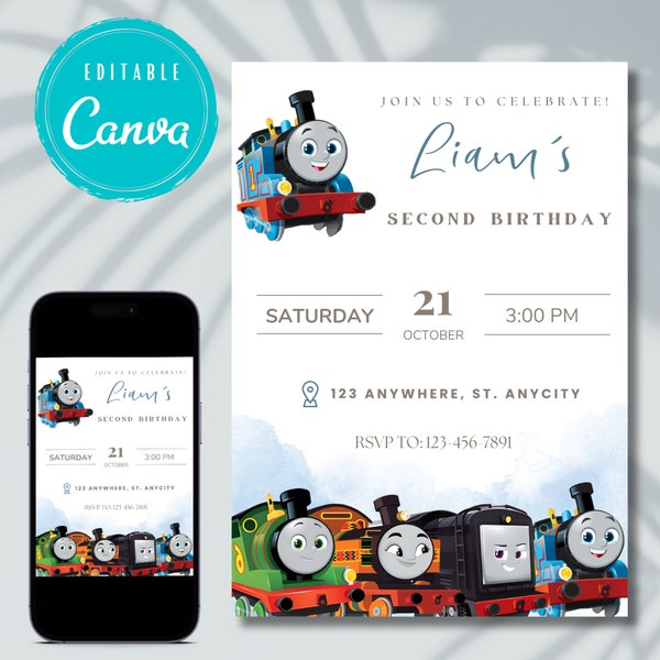 Thomas and friends Canva Editable Birthday Invitation/Card Invitation Thomas Instant Download/Digital Invite/Birthday Boy