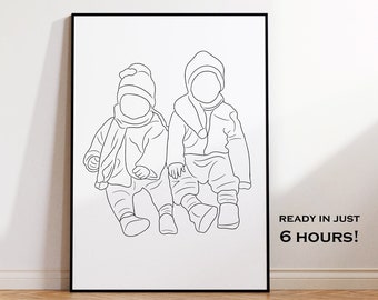 Couple line portrait, Gift for mom, Custom line drawing,gift for him, Line art drawing, Halloween gift, Art drawing from photo, Wall art.