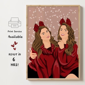 Spersonalizowany portret urodzinowy Bestie, portret bez twarzy, Spersonalizowany prezent dla najlepszej przyjaciółki, prezent dla dziewczyny, portret cyfrowy