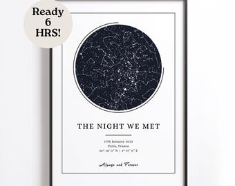 Custom Star Map Print, Anniversary Constellation Poster. Sky Map By Date. The Night We Met.