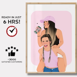 Retrato de mejor amiga / Retrato sin rostro / Retrato personalizado para mejor amiga, compañera de cuarto o hermana / Ilustración fotográfica personalizada / Regalo personalizado