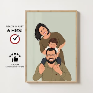 Gepersonaliseerd familieportret, cadeau voor vader, anoniem portret, fotoschilderij, foto-illustratie, aangepast portret, aangepast anoniem cadeau