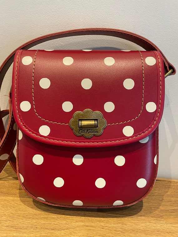 Cath Kidston Red Polka Dot Leather Saddle crossbody Bag With Gold Turn Lock. Looks Brand New Limited Edition Rare Etsy