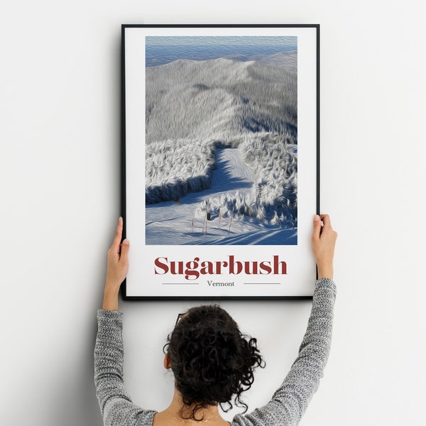 Ski Poster, Sugarbush, Vermont, Skiing, Ski Painting, New England, Digital Print