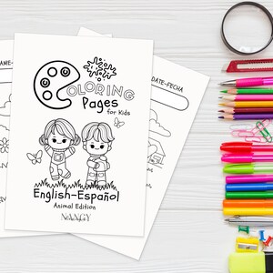 Páginas para colorear/Libro para niños Versión de animales en inglés y español