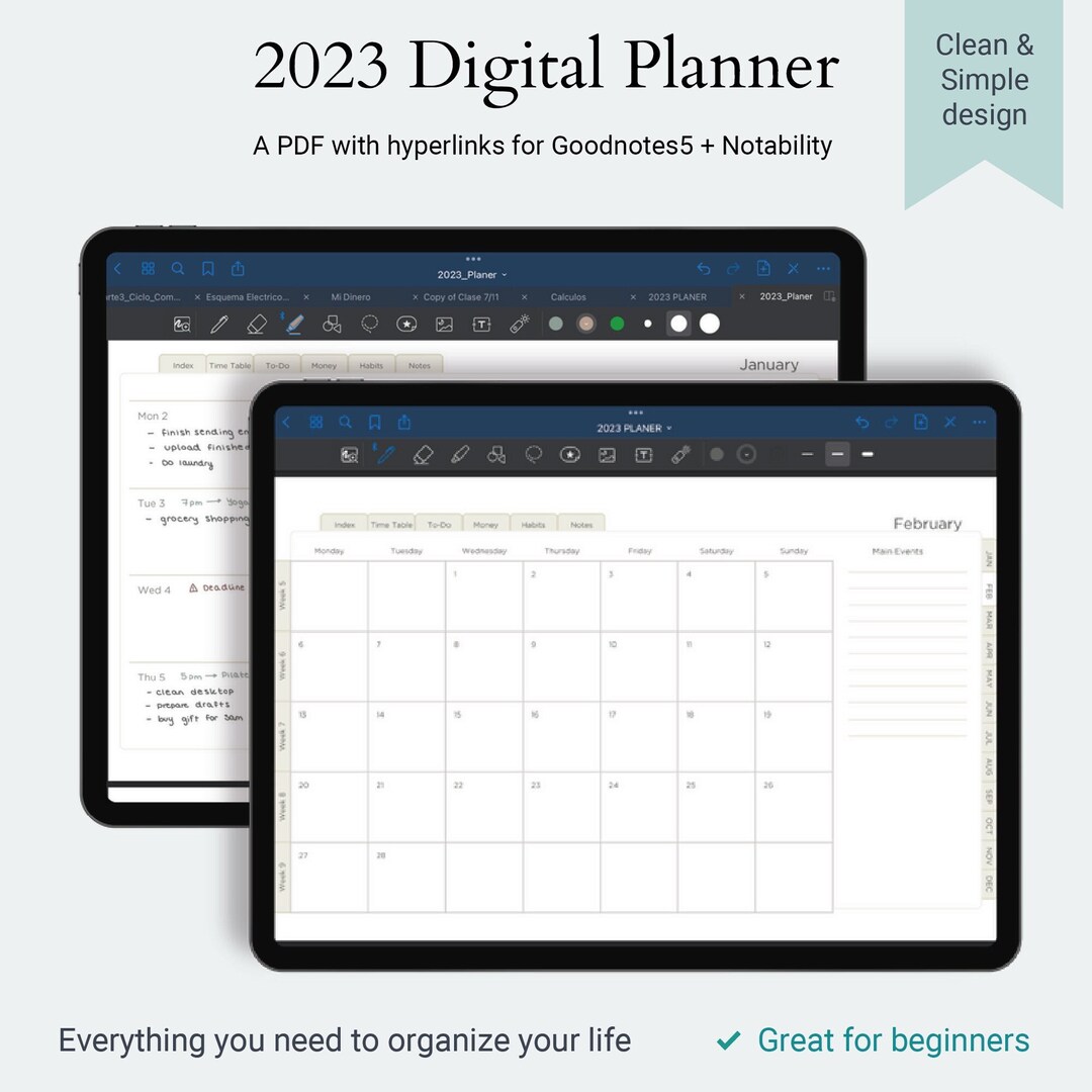 2023 Digital Planner, Clean Minimalist Design, Goodnotes5, Notability