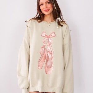 Coquette Ballerina Sweatshirt Ballet Pointe Shoes Pink Bow Girly Aesthetic Oversized Crewneck Dance Lover Gift