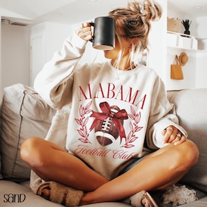 Alabama Football Sweatshirt Coquette College Game Day Crewneck University Apparel Aesthetic Red Bow Vintage Oversized