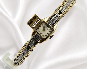 Reloj de pulsera mecánico Nacar para mujer, oro de 18 quilates con diamantes – 25,26 g / Antiguo / Coleccionable