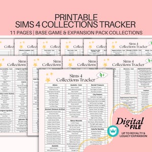 Pacote de Planilhas de Acompanhamento de Coleções do The Sims 4 para Imprimir - Expansões e Jogo Base em PDF Digital até Royalty & Legacy